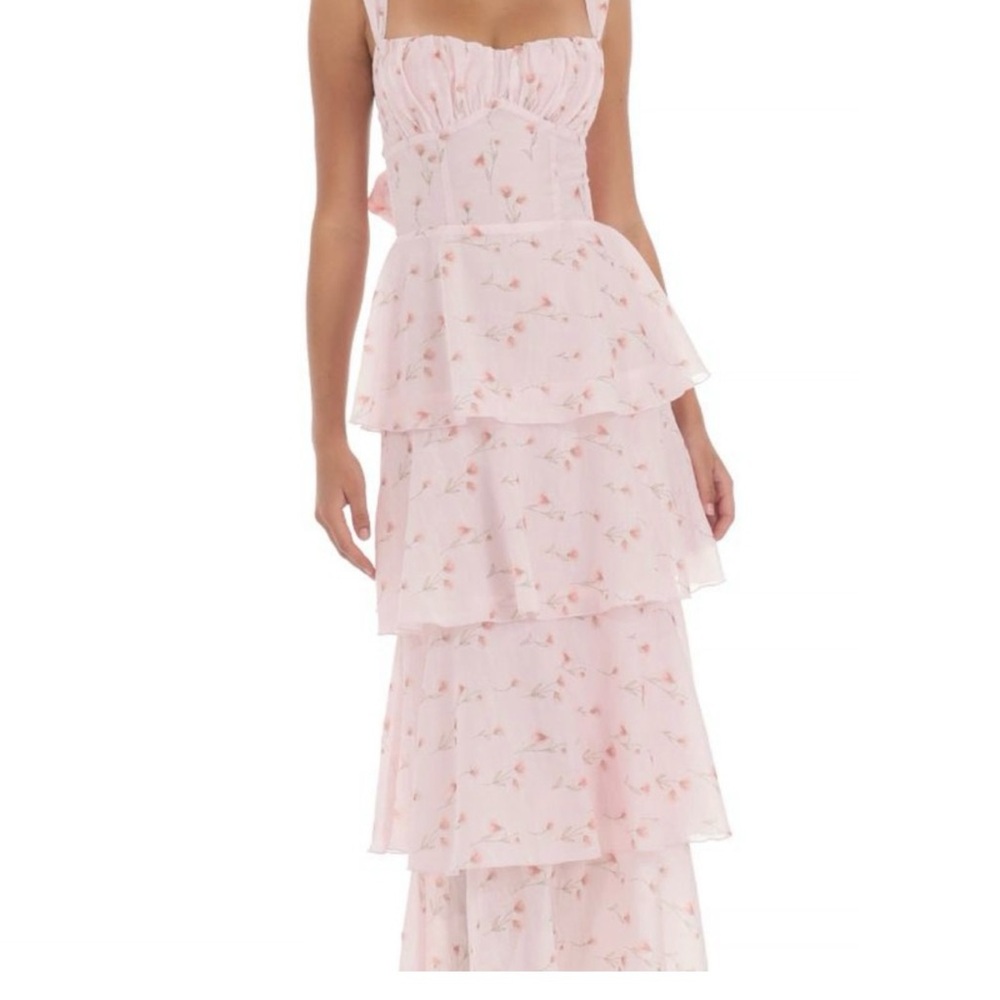 Elegant Pink Floral Tiered Dress